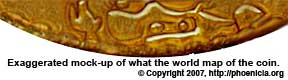 Exaggerated mock-up of the world map of the coin