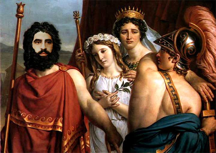 Salamemnon, third son of the King Atreus of Mycenae (first left) with Achilles (first right) 